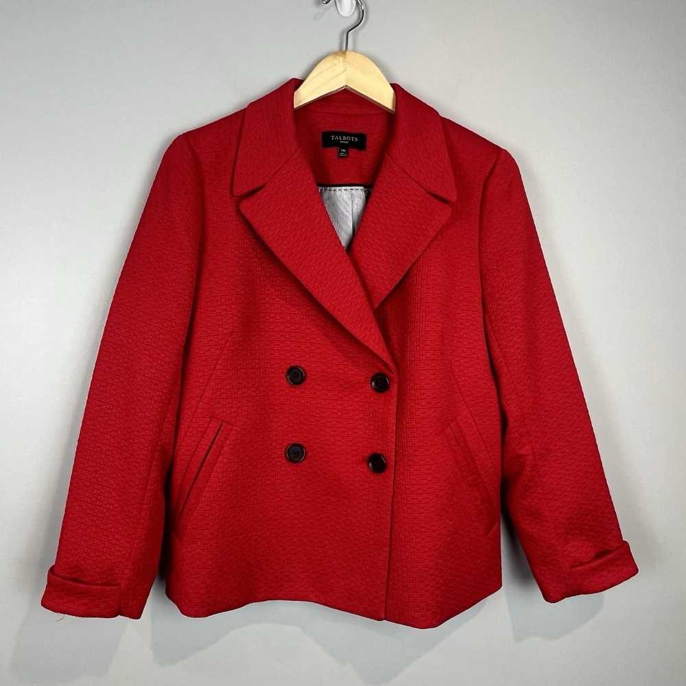 Talbots Red Blazer Womens Size 16 Petite Double Breasted Jacket